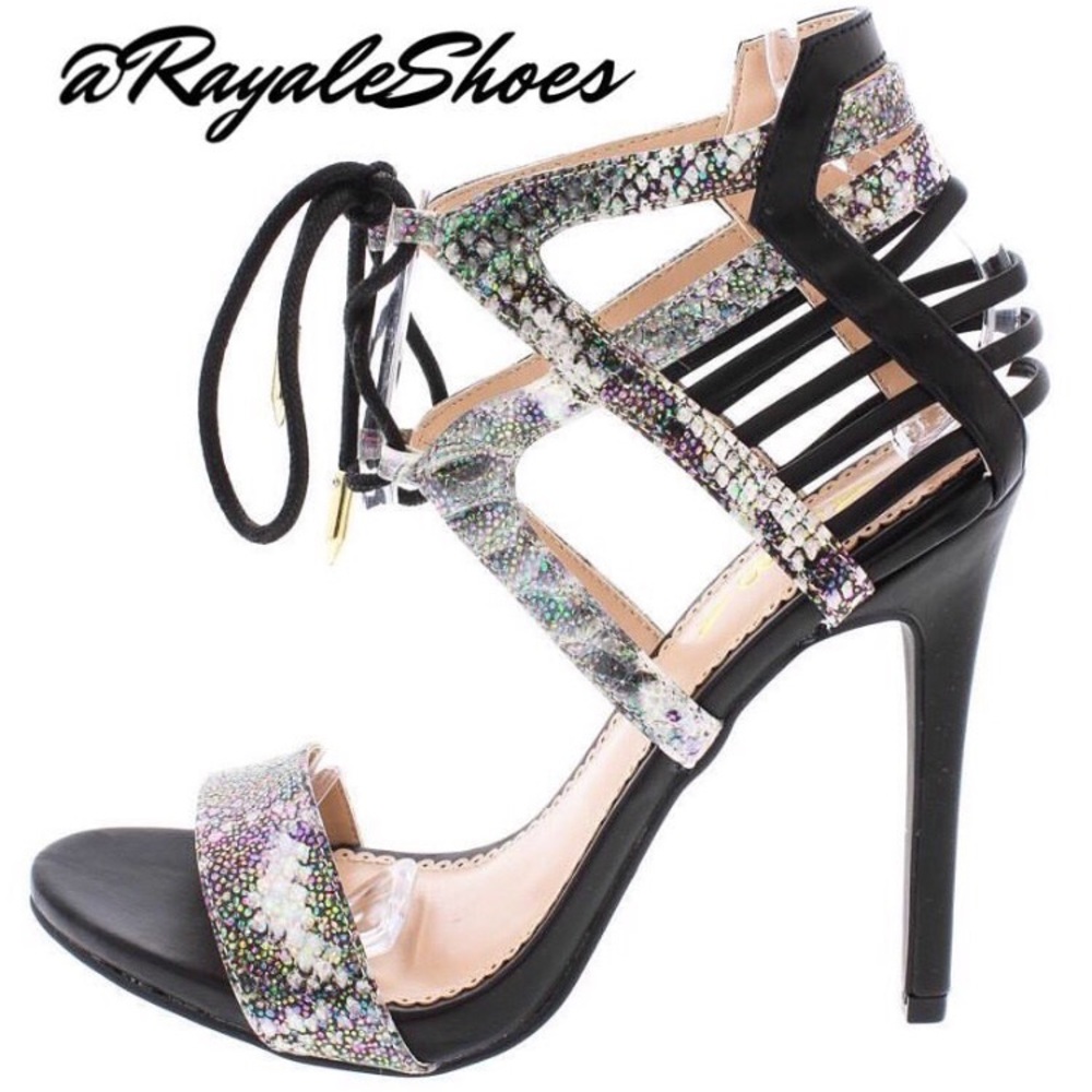 Open-Toe Snakeskin Heels